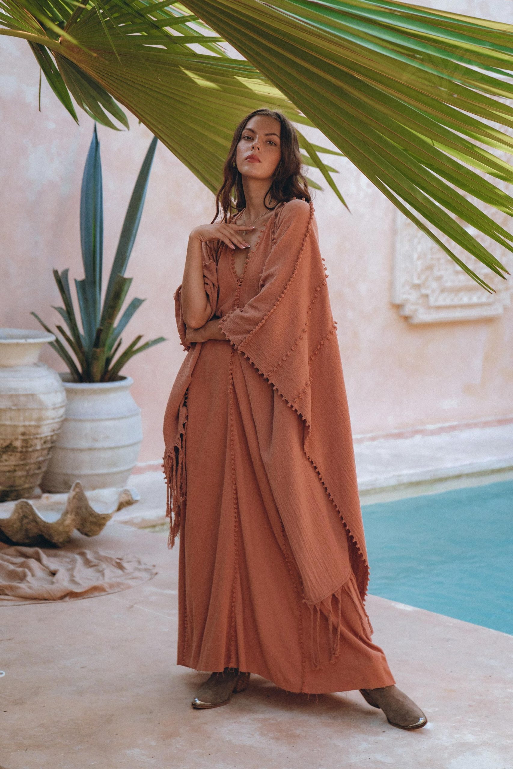 Pink Cotton Robe Handmade Bohemian Poncho Boho Cape