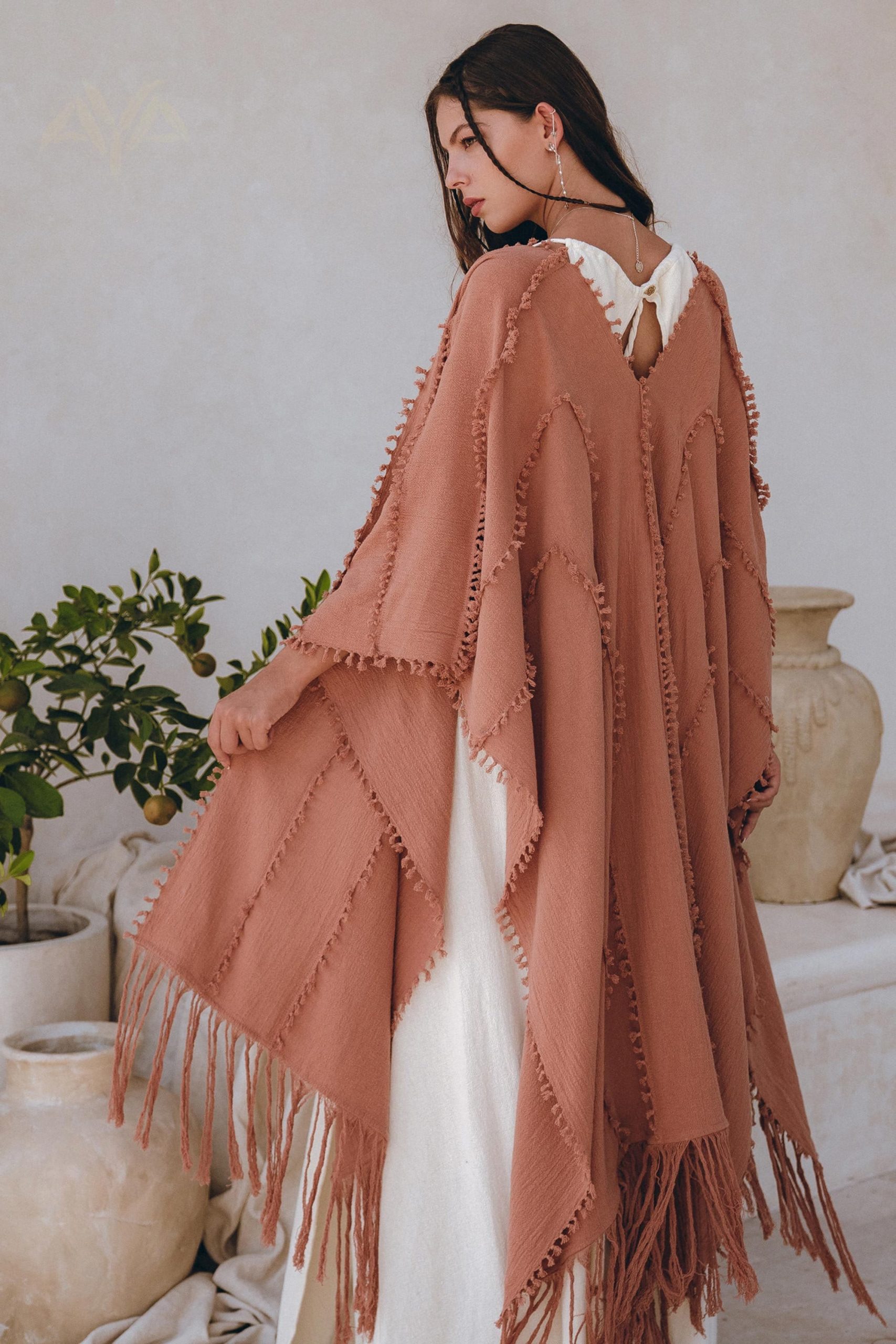 Pink Cotton Robe Handmade Bohemian Poncho Boho Cape