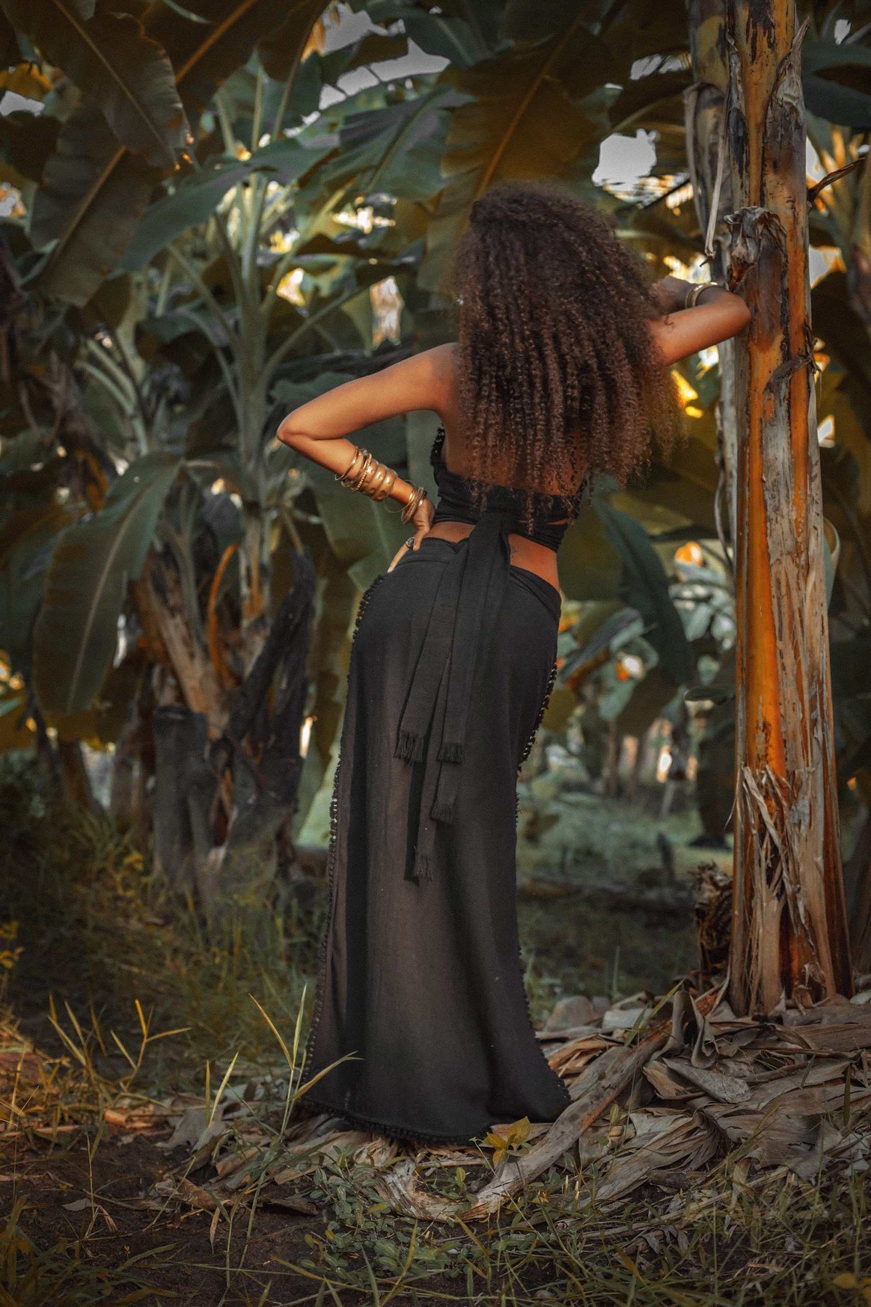 Black Boho Tribal Skirt Embroidered Ceremonial Bohemian Goddess