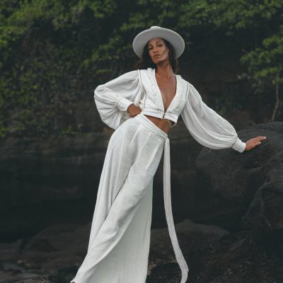 Off White Gaia Top Cuffed Sheer Puff Sleeved