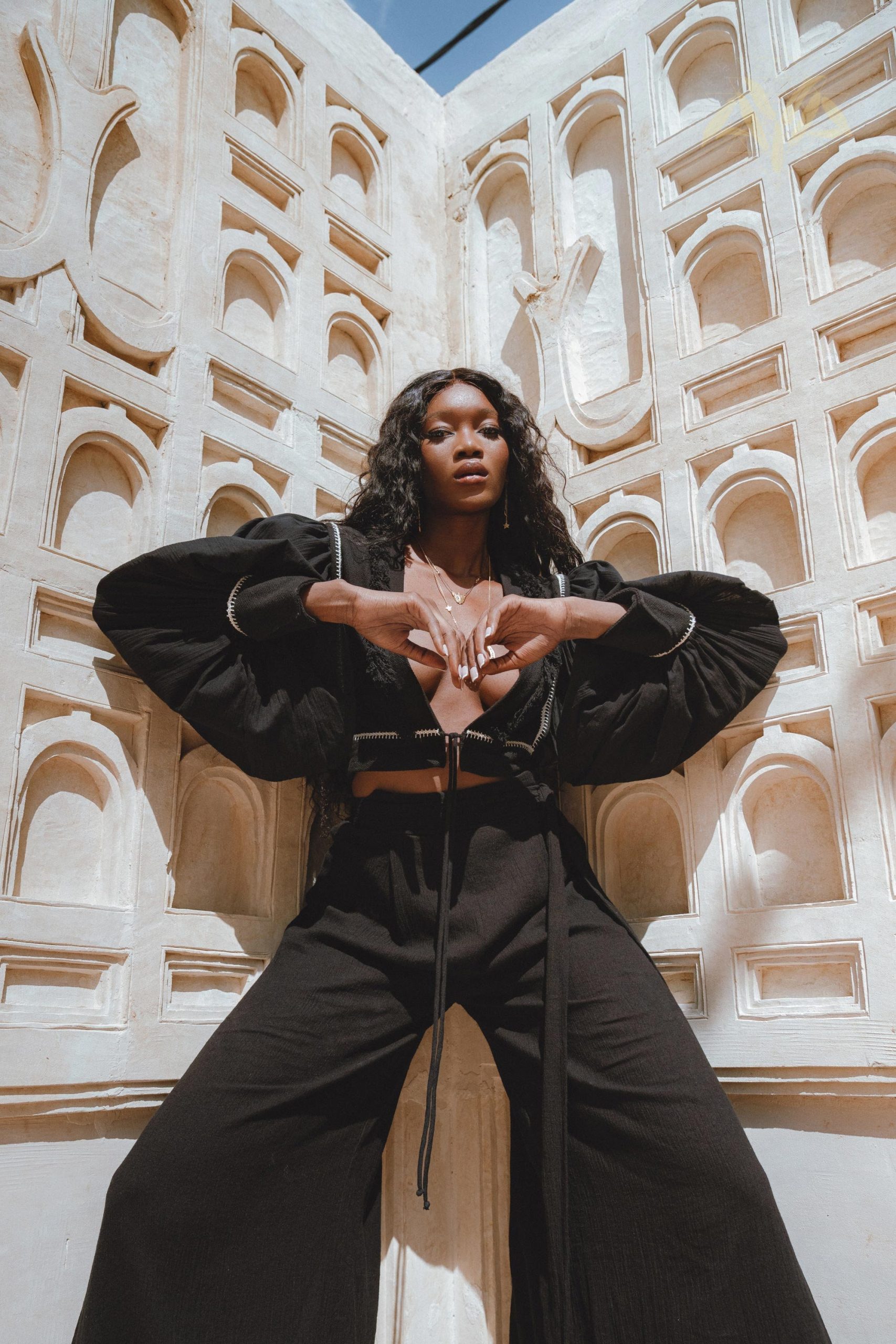 Black Linen Adjustable Pants Organic Wide Leg Open