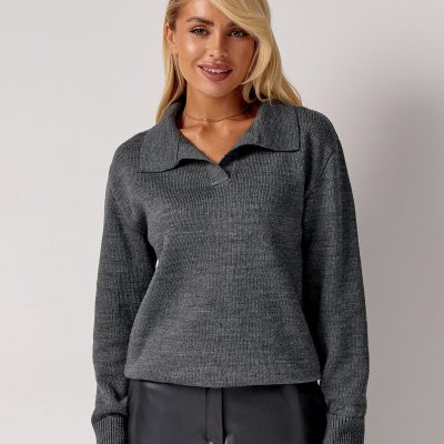 Wool Sweater Women Polo Collar Pullover Casual Loose