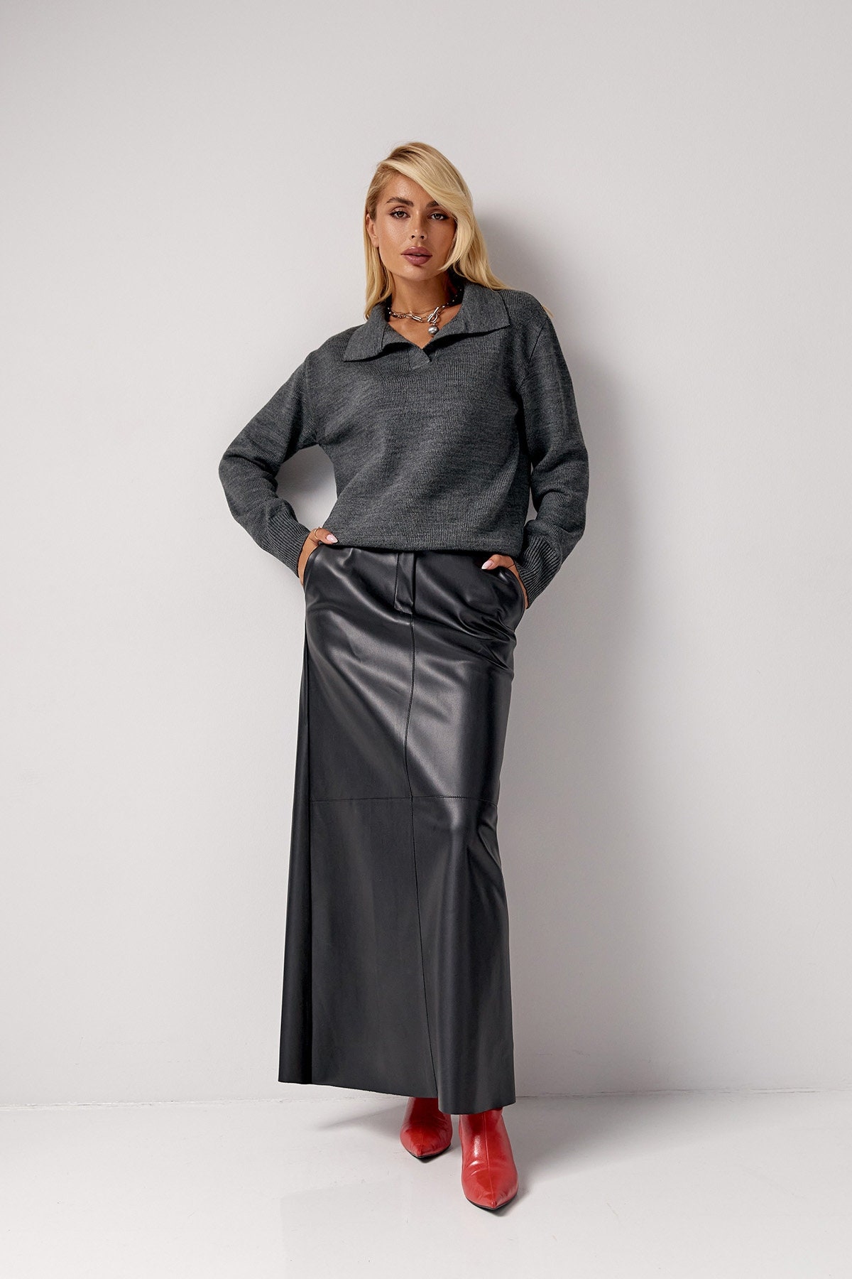 Wool Sweater Women Polo Collar Pullover Casual Loose