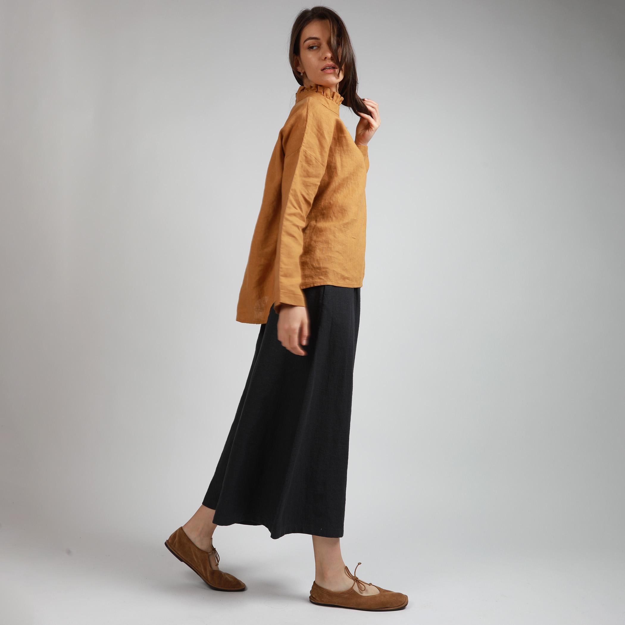 Drop Crotch Linen Palazzo Pants: Wide Leg Cropped