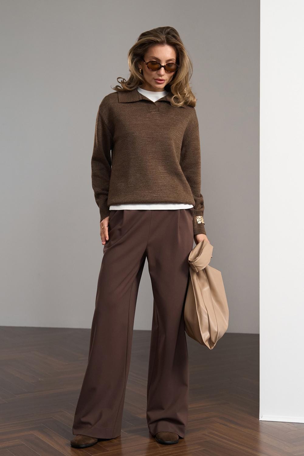 Wool Sweater Women Polo Collar Pullover Casual Loose