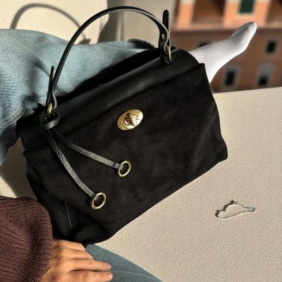 Italian Suede Leather Bag Handmade Top Handle Satchel