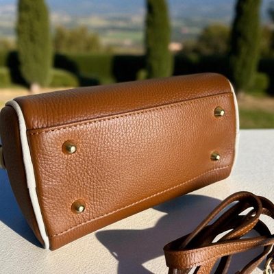 Cognac Brown Italian Leather Boston Bag Handmade Two