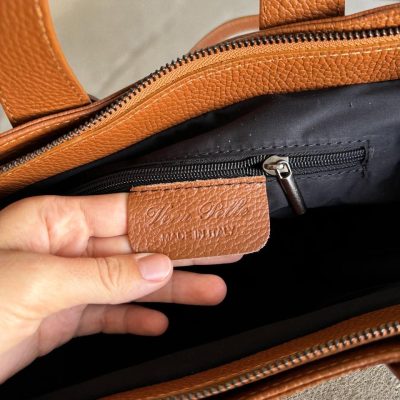 Large Leather Tote Cognac Brown Handmade Italian Shoulder