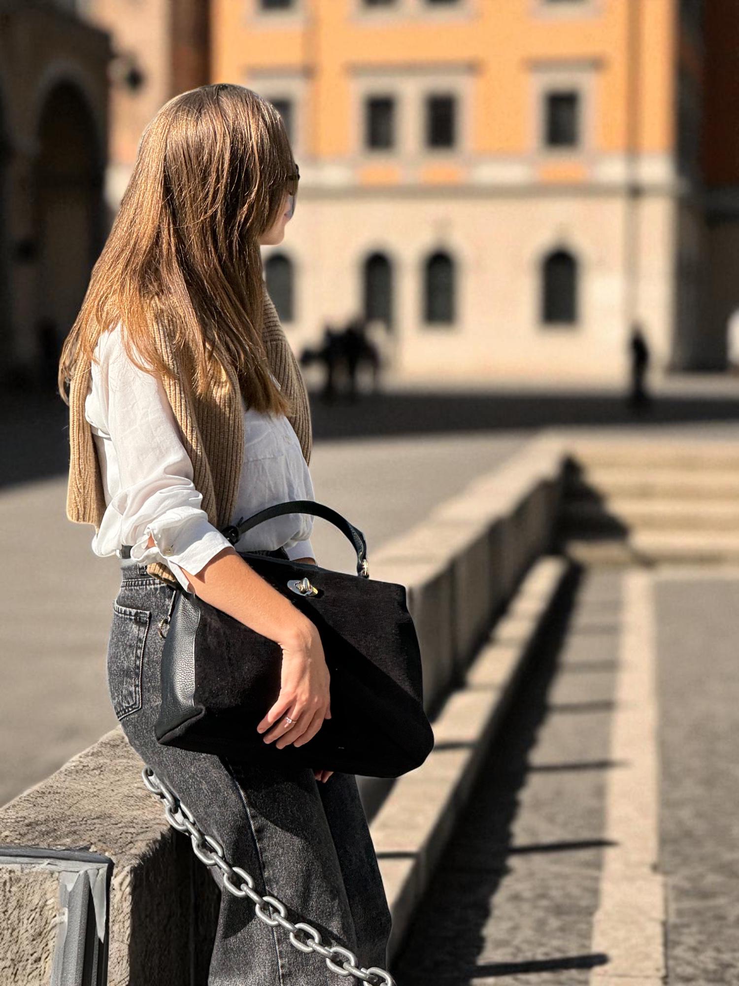 Italian Suede Leather Bag Handmade Top Handle Satchel